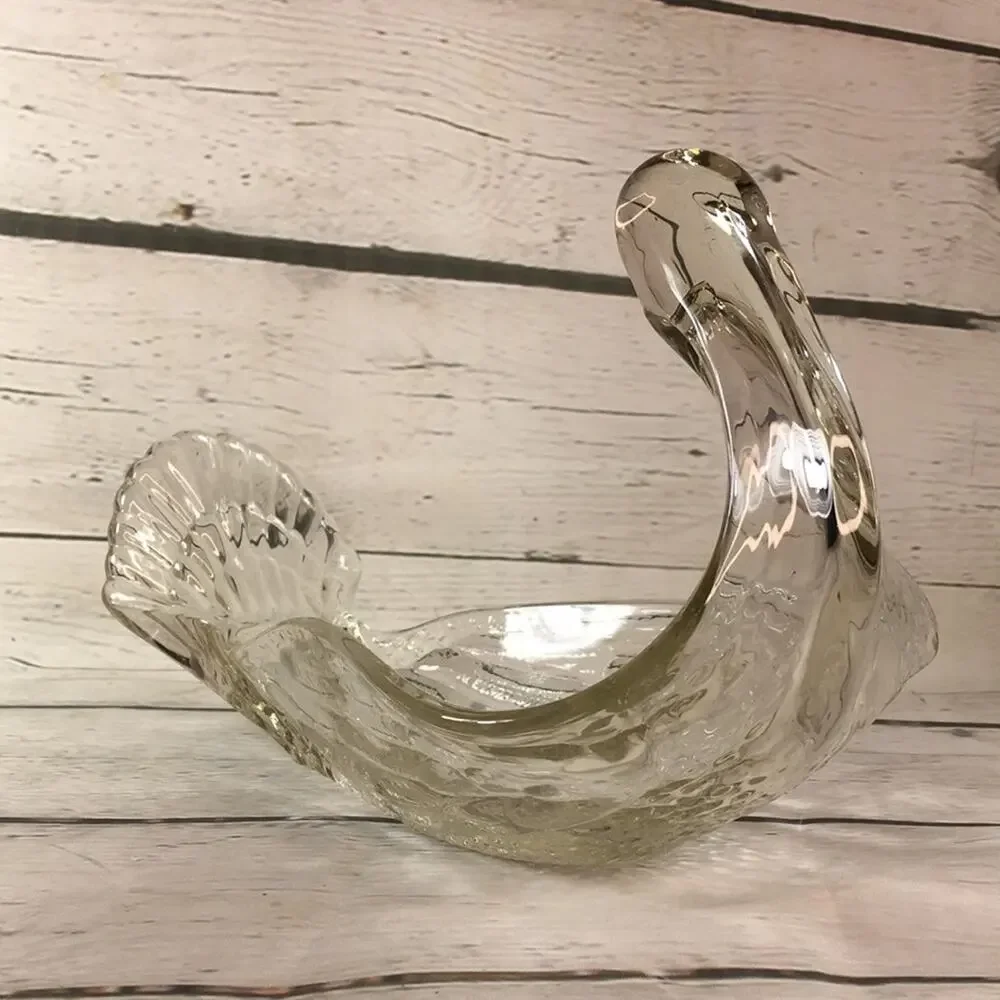 Vintage Heavy Clear Glass Bird SWAN Animal Bowl Serving Dish